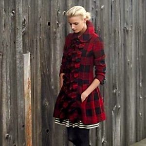 Anthropologie red and black plaid coat